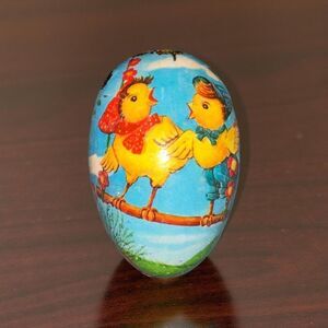 Antique West Germany Lithograph Egg Candy Container Baby Chicks Paper Mache 1950